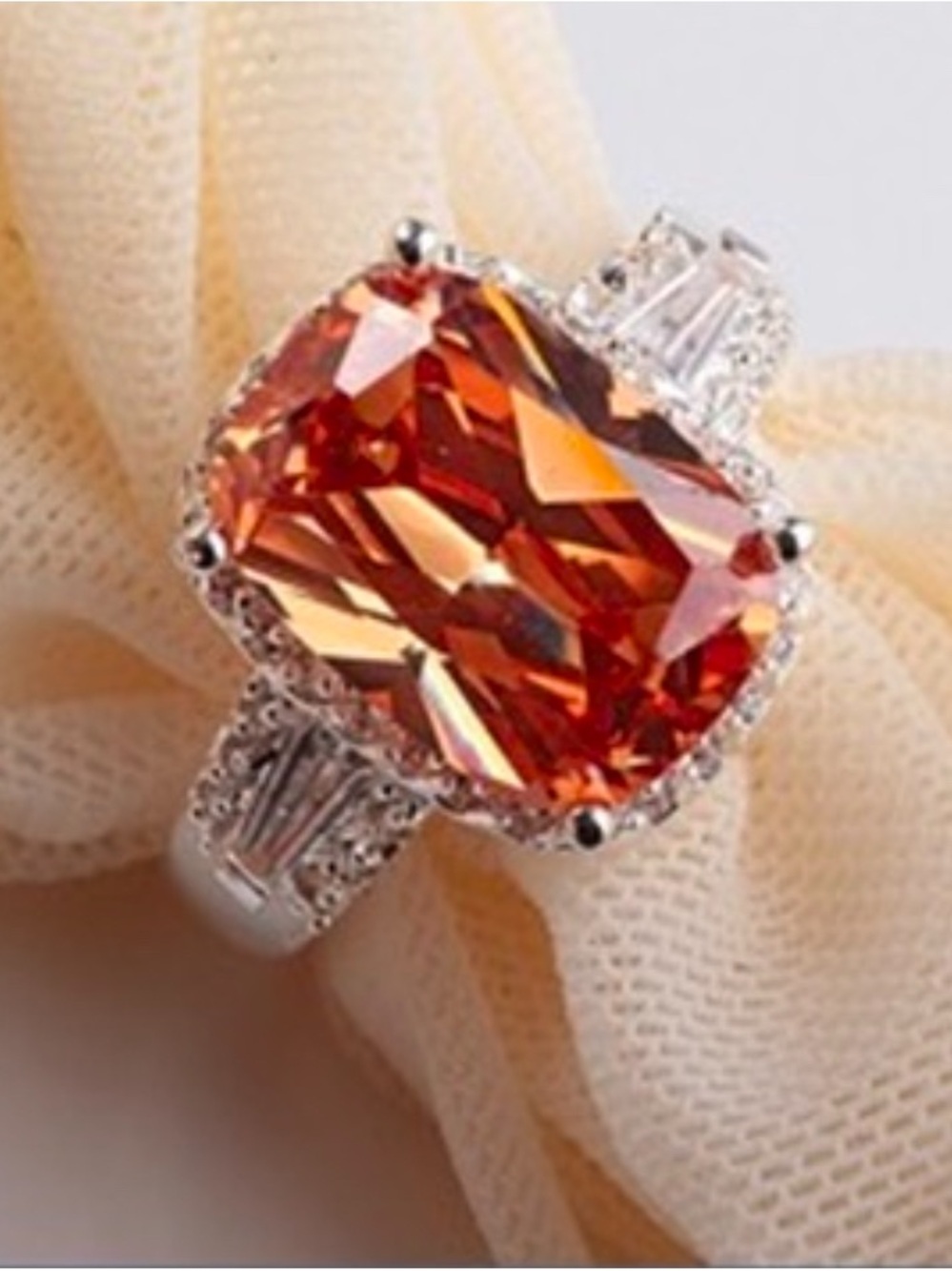 NWT Elegant Women's Silver Ring with Large Citrine Cushion Gem
